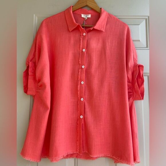 Angee Oversized Collared Blouse in Coral Size Small - Picture 1 of 12